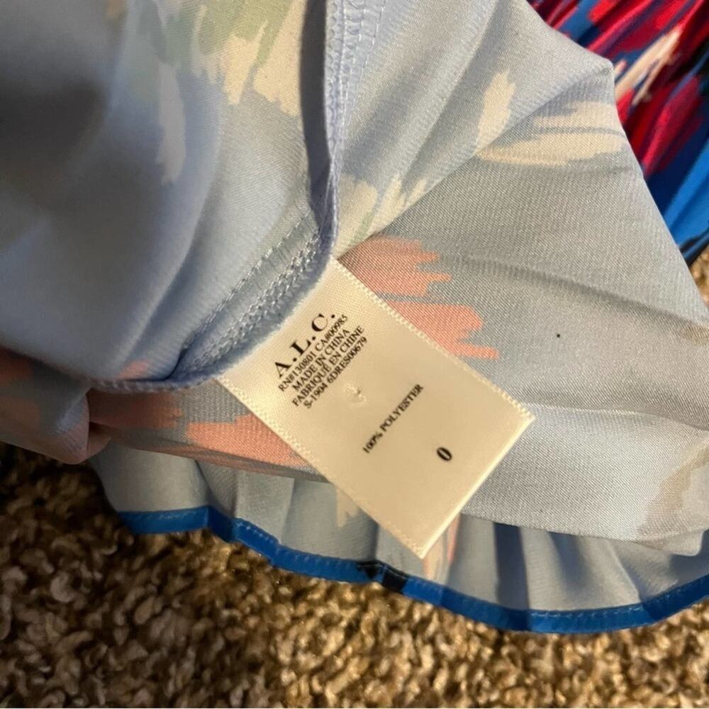 ALC Renzo Pleated Blue Floral Midi Dress 0 - Picture 9 of 13